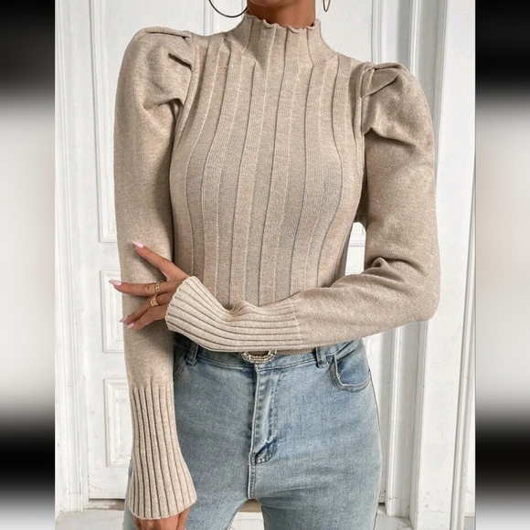 Mock Neck Gigot Sleeve Sweater - Picture 3 of 5